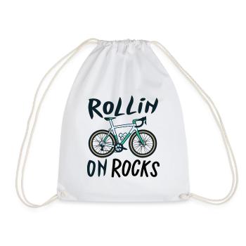 Gravel Bike Gravel Bikes Gravel Rollin On Rocks - Drawstring Bag - white - Front