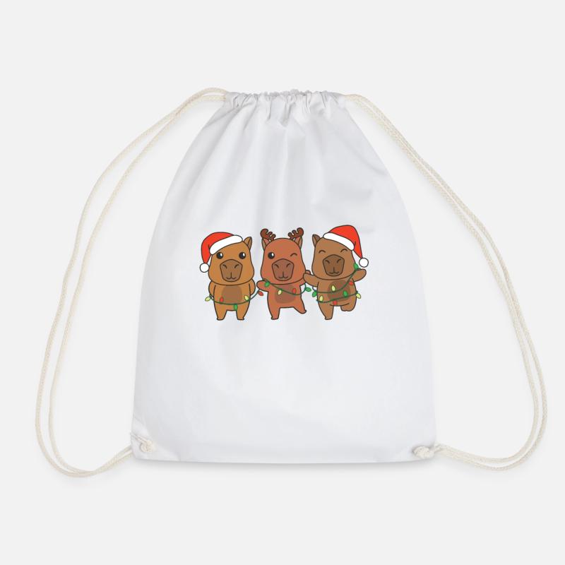 Capybara Christmas Winter Animals Capybara - Drawstring Bag - white