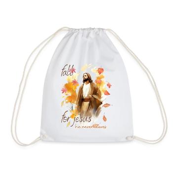 Fall Jesus He Never Leaves: Christian Autumn Vibes - Turnbeutel - Weiß - Vorne
