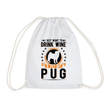 Pug and wine - Drawstring Bag - white - Front