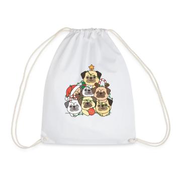 Pug Christmas Tree Funny Animal Christmas - Drawstring Bag - white - Front