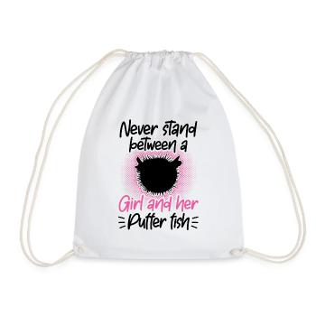 Girl and her pufferfish aquarium - Drawstring Bag - white - Front