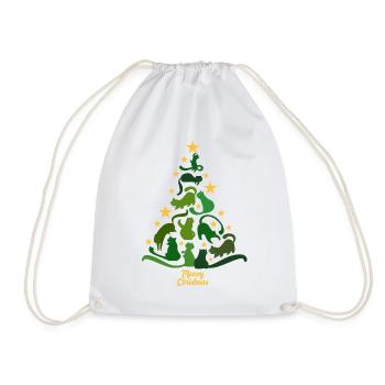 Meowy Christmas - Cat - Christmas Tree Gift - Drawstring Bag - white - Front