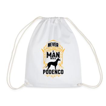 Man with Podenco underestimate Ibizan Hound - Drawstring Bag - white - Front