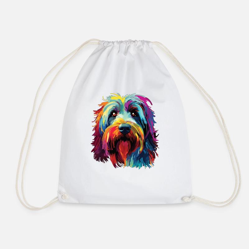 Wasserfarben Farbenfroher Bearded Collie - Turnbeutel - Weiß