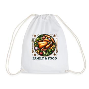 Family & Food - Thanksgiving Turkey Time Kids - Drawstring Bag - white - Front