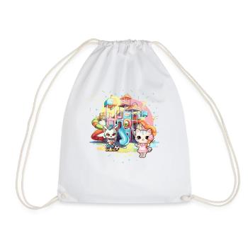 Cat Kitten Girl Kids Playground Ice Cream - Drawstring Bag - white - Front