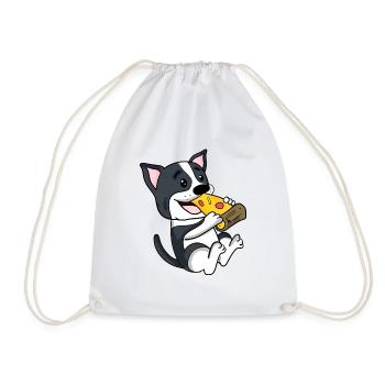 Boston Terrier Dog Pizza - Drawstring Bag - white - Front