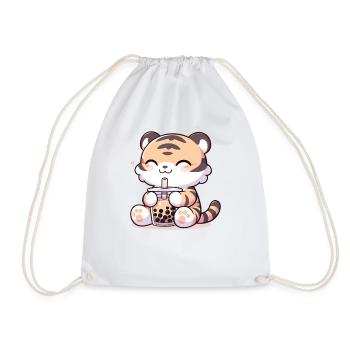 Kawaii Tiger Bubble Tea Boba Tiger - Drawstring Bag - white - Front