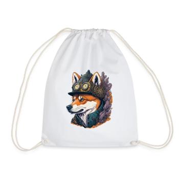 Steampunk Shiba Inu Retro Dogs Design - Drawstring Bag - white - Front