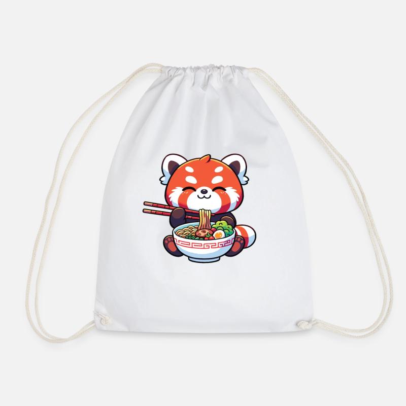 cute red panda eats ramen noodles red pandas - Drawstring Bag - white