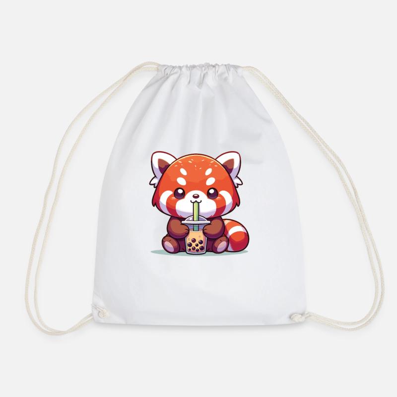 Kawaii Red Pandas Bubble Tea Boba Red Panda - Drawstring Bag - white
