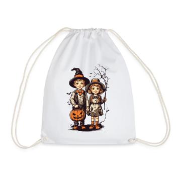 Vintage Halloween Kids Trick or Treat Fest - Drawstring Bag - white - Front