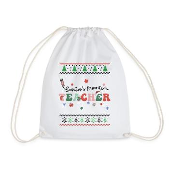 Santas favorite Teacher - Retro Groovy Christmas - Turnbeutel - Weiß - Vorne