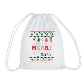 Merry Teacher Retro Groovy Christmas Xmas Women - Turnbeutel - Weiß - Vorne