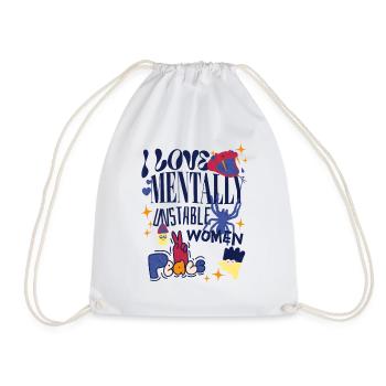I Love Mentally Unstable Women Ironic Meme Cartoon - Drawstring Bag - white - Front