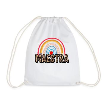 Teacher Shirt, Maestra Rainbow Tee, Proud Spanish - Drawstring Bag - white - Front