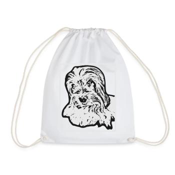 Biewer Terrier Dog Portrait Drawing - Drawstring Bag - white - Front