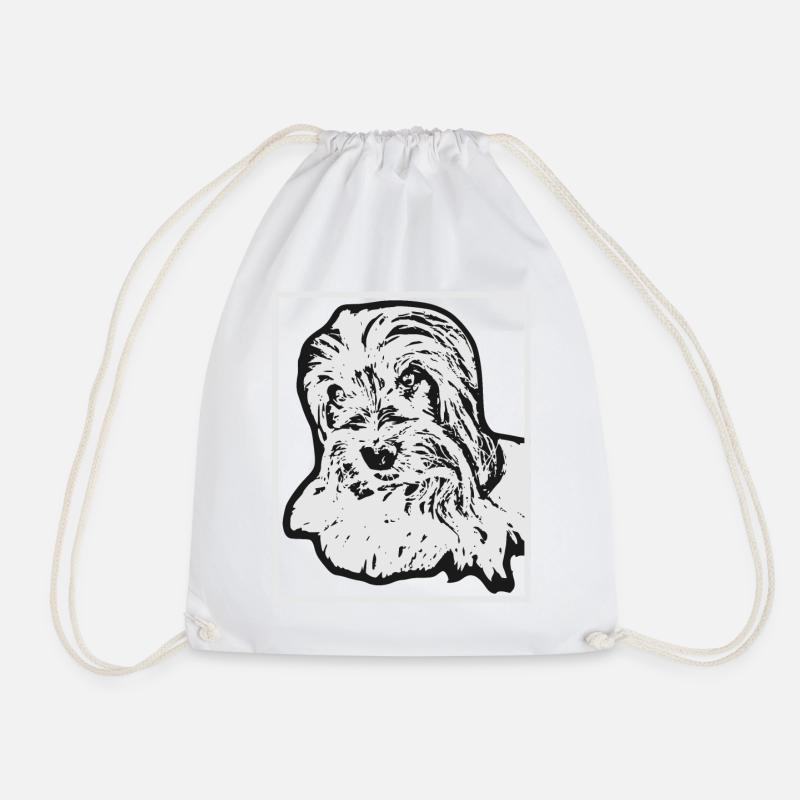 Biewer Terrier Dog Portrait Drawing - Drawstring Bag - white