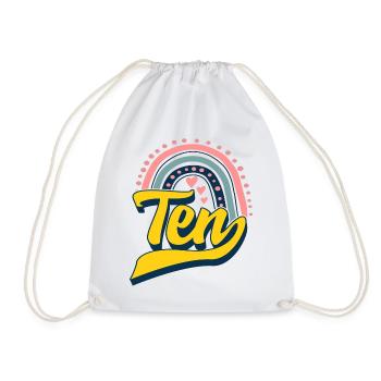 Birthday Shirt, Ten Cute Rainbow Design Tee, 10 - Drawstring Bag - white - Front