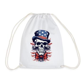 Skull and Crossbones with American Flag USA America - Drawstring Bag - white - Front