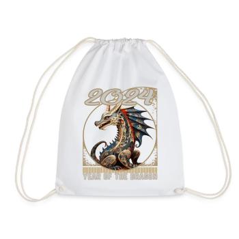 Chines New Year of Dragon Folk Art Patterned - Drawstring Bag - white - Front