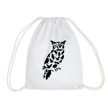 Owl Bird Forrest Wildlife Animal Owls Silhouette - Drawstring Bag - white - Front