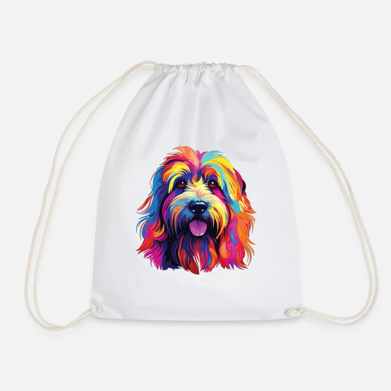 Watercolor Colorful Bearded Collie - Drawstring Bag - white