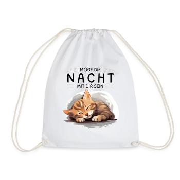 Möge die Nacht mit dir sein - Schlafshirt Katze - Turnbeutel - Weiß - Vorne