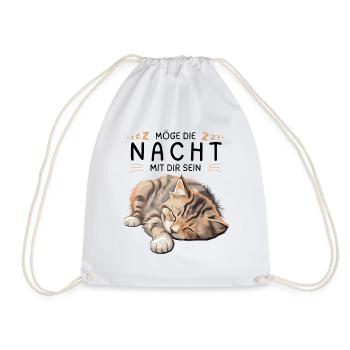 Möge die Nacht mit dir sein - Schlafshirt Katze - Turnbeutel - Weiß - Vorne