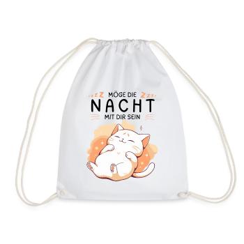 Möge die Nacht mit dir sein - Schlafshirt Katze - Turnbeutel - Weiß - Vorne