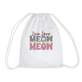 Live Love Meow Meow - Lustige Katzen Mama Retro - Turnbeutel - Weiß - Vorne