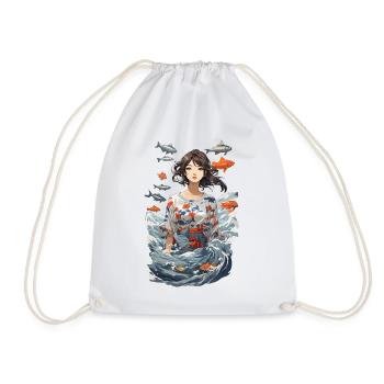 Anime Ocean Koi Fantasy Aesthetic Design - Drawstring Bag - white - Front