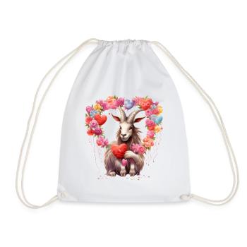 Goat Heart Horns Valentine's Day Farm Fun T Shirt - Drawstring Bag - white - Front