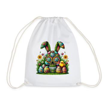 Easter Egg Skull Shirt ’s Basket Skeleton Tee - Drawstring Bag - white - Front