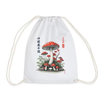 Japanese Mushroom Aesthetic Ukiyo-E Nature Design - Drawstring Bag - white - Front