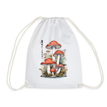 Ukiyo-E Toadstool Nature Art Mushroom Picker Design - Drawstring Bag - white - Front