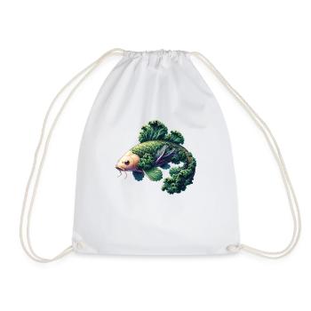 Cabbage Koi Carp Funny Animal Made of Vegetables - Drawstring Bag - white - Front