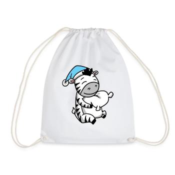 Zebra with pillow and sleepy cap - Drawstring Bag - white - Front