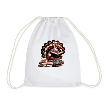 Thanksgiving Reading Turkey Booklover Book - Drawstring Bag - white - Front