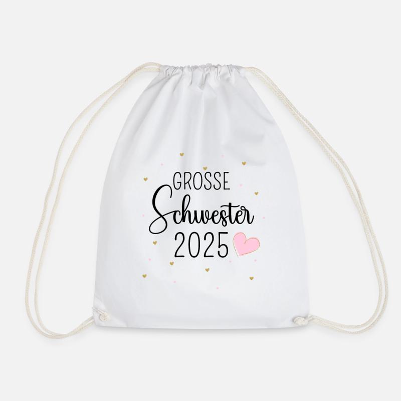 Ich werde große Schwester 2025 Herz Mädchen Süß - Turnbeutel - Weiß