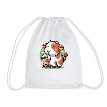 Kawaii Cows Bubble Tea Boba Cow - Drawstring Bag - white - Front