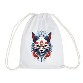 Japanese Kitsune Mask Yokai Ukiyo-E Design - Drawstring Bag - white - Front