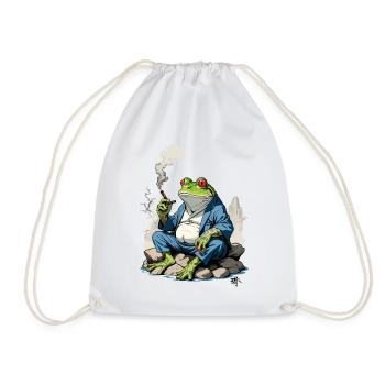 Yokai Frog Kanji Japan Retro Streetwear - Drawstring Bag - white - Front