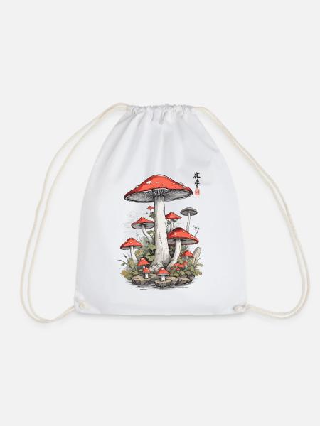 Japanische Pilzkunst Vintage Fliegenpilz Design - Turnbeutel - Weiß