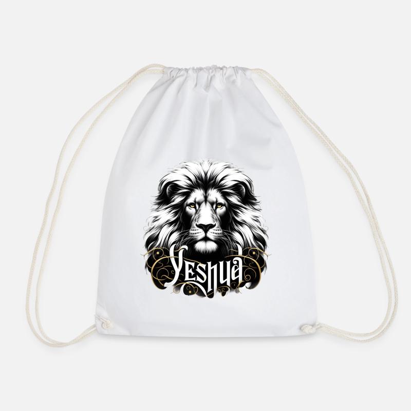 Prächtiger Löwenkopf mit Name Yeshua - Turnbeutel - Weiß