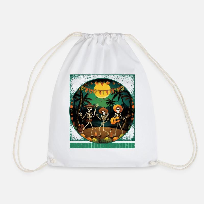 Hawaiian Halloween Sweatshirt, Hula Skeletons Tee - Drawstring Bag - white