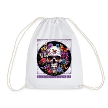 Totenkopf Blumengarten Halloween T-Shirt - Turnbeutel - Weiß - Vorne