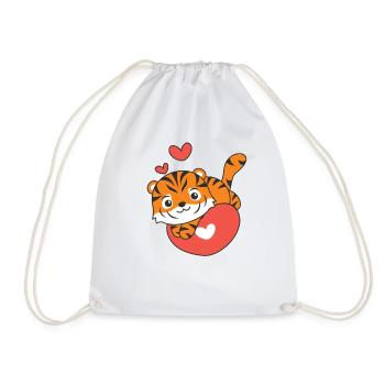 Tiger Valentine's Day Cute Animals Hearts - Drawstring Bag - white - Front