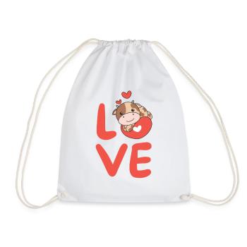 Vache Saint-Valentin Animaux mignons Coeurs Amour - Sac de sport léger - blanc - Devant